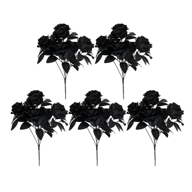 5x Ramo de otoño para sala de estar, hojas artificiales para interior y exterior, longitud de 30 cm Rosa negro