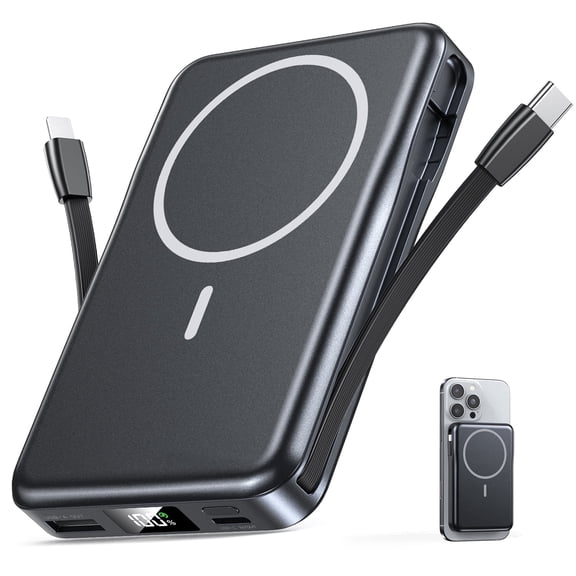 Magnetic Portable Charger, 10000mAh Power Bank, 5 in 1 Portable Charger with Built in Cable, 20W Fast Charging for Battery Pack Compatible with iPhone 17/16/15/14/13 , Samsung Series