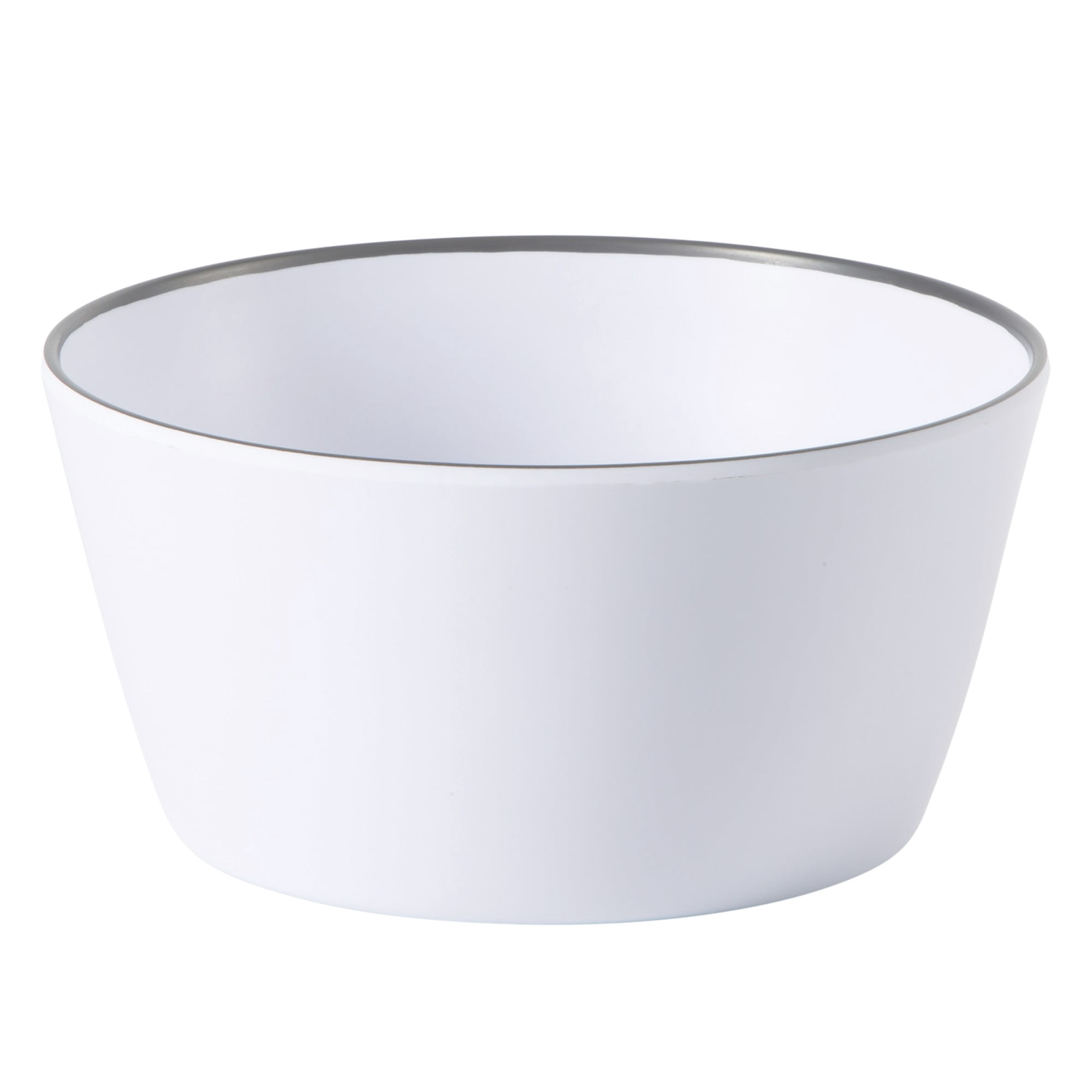 Gibson Home Folsom Shores 12 Piece Unbreakable Modern Melamine Plates and Bowls Dinnerware Set - Outdoor, Camping, & Everyday Use - White W/ Black Rim