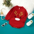 thumbnail image 6 of XDZJLR First Christmas Baby Girl Outfit Xmas Deer Knit Sweater Long Sleeve Striped Jumpsuit Warm Fall Winter Clothes Onesie Red 0-3 Months, 6 of 9