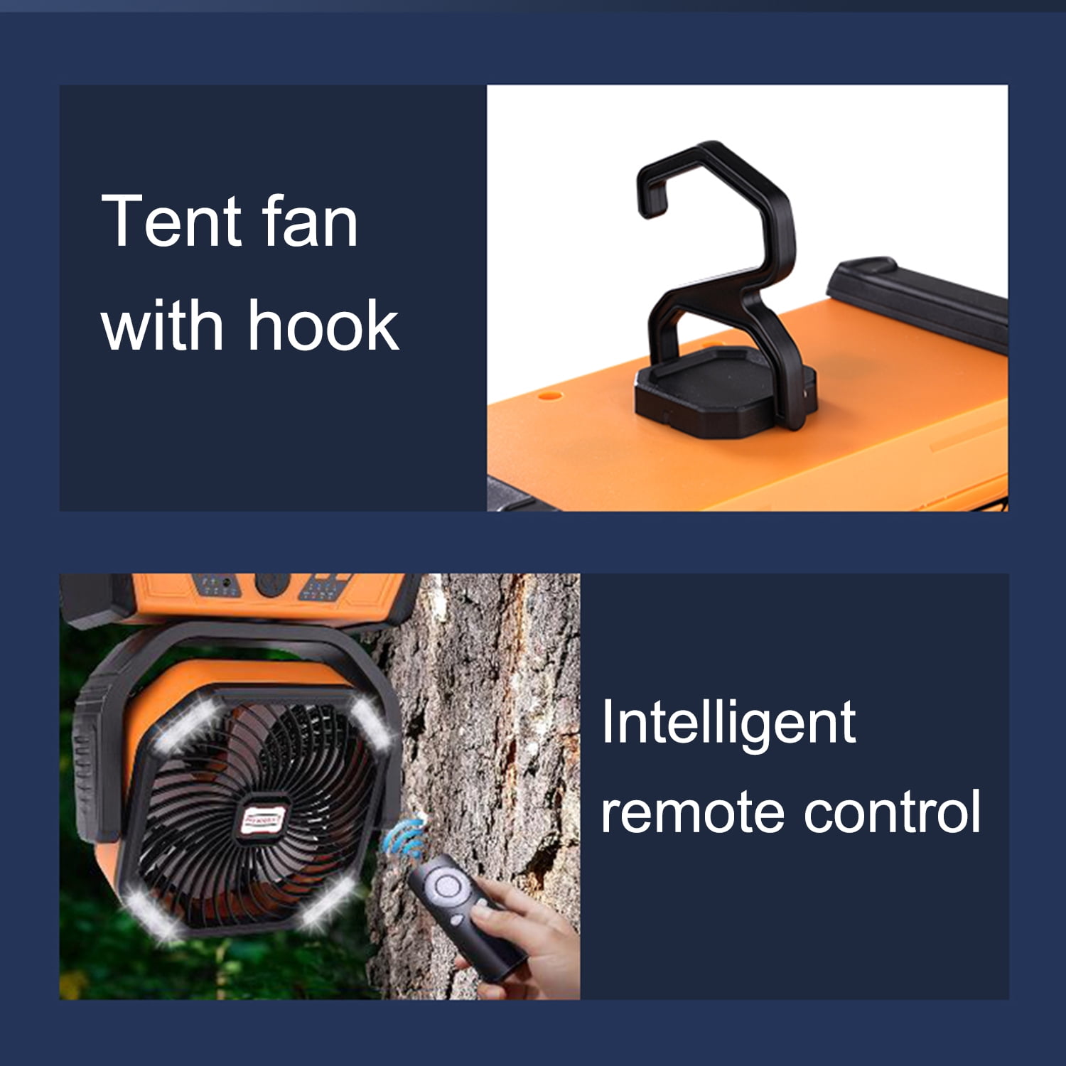 Fylivore Camping Fan, 20000mAh Portable Battery Operated Outdoor with LED Lights & Remote Control, Personal Usb Rechargeable Desk, Room , Orange