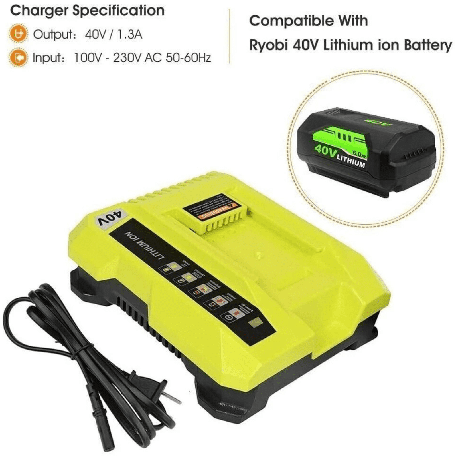 40V Rapid Charger Replace for Ryobi OP401S 40V Battery, OP406A OP404 OP401 Replacemant Battery Charger for Ryobi OP40605 OP40602 OP40601 OP4050 OP4040 OP4030