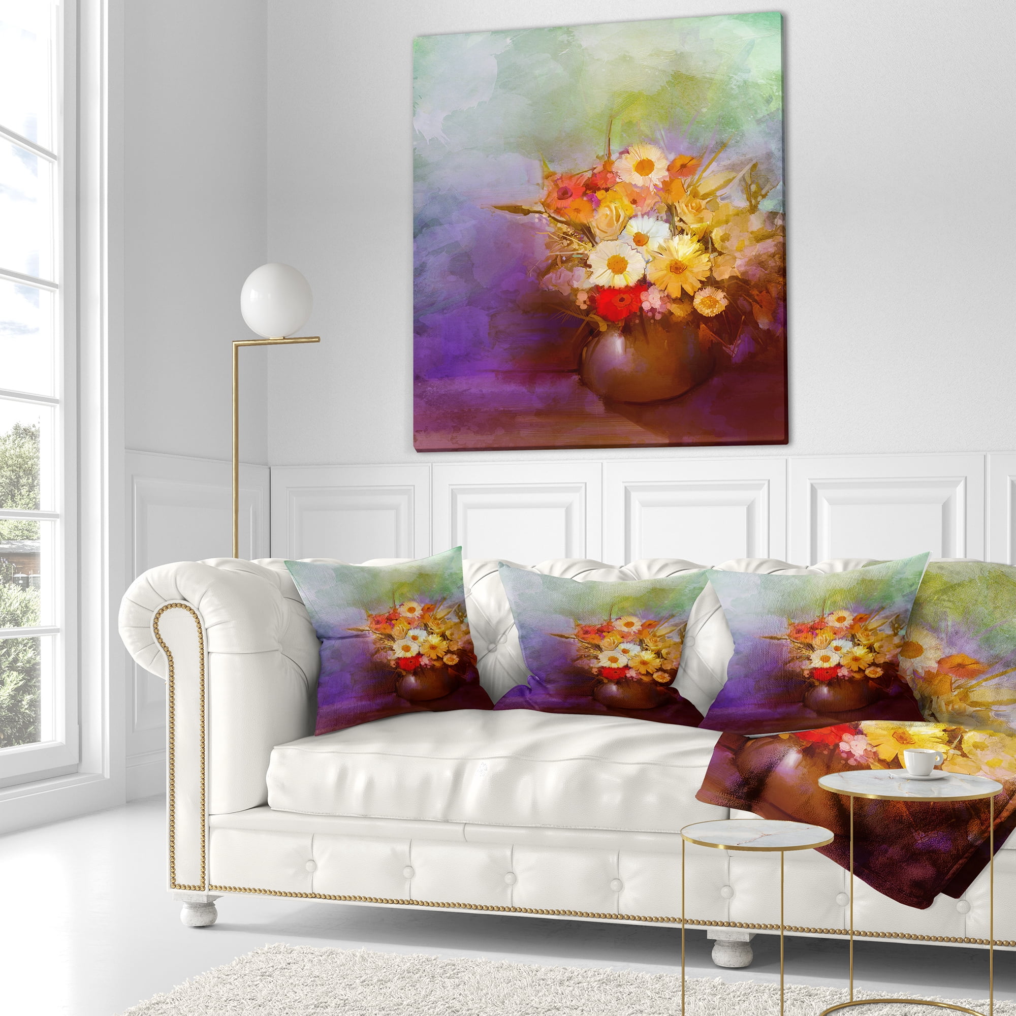 Designart Bouquet of Small Flowers Watercolor - Floral Throw Pillow - 18x18