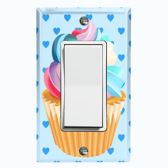 Metal Light Switch Plate Cover Rainbow Cupcake Baby Blue Heart Wallpaper CAK029