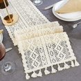 thumbnail image 4 of Beige Macrame Table Runner Rectangular Crochet Lace Elegant Hollow Mesh Tablecloth for Rustic Boho Wedding Decor Bridal & Baby Shower Decoration Vintage Farmhouse Tabletop Decor, 4 of 5