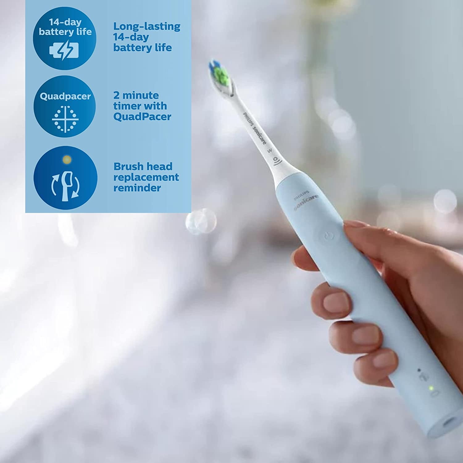 PHILIPS Sonicare Electric Toothbrush DiamondClean, Phillips Sonicare Rechargeable Toothbrush with Pressure Sensor, Sonic Electronic Toothbrush, Travel Case, Blue 1.0 Count