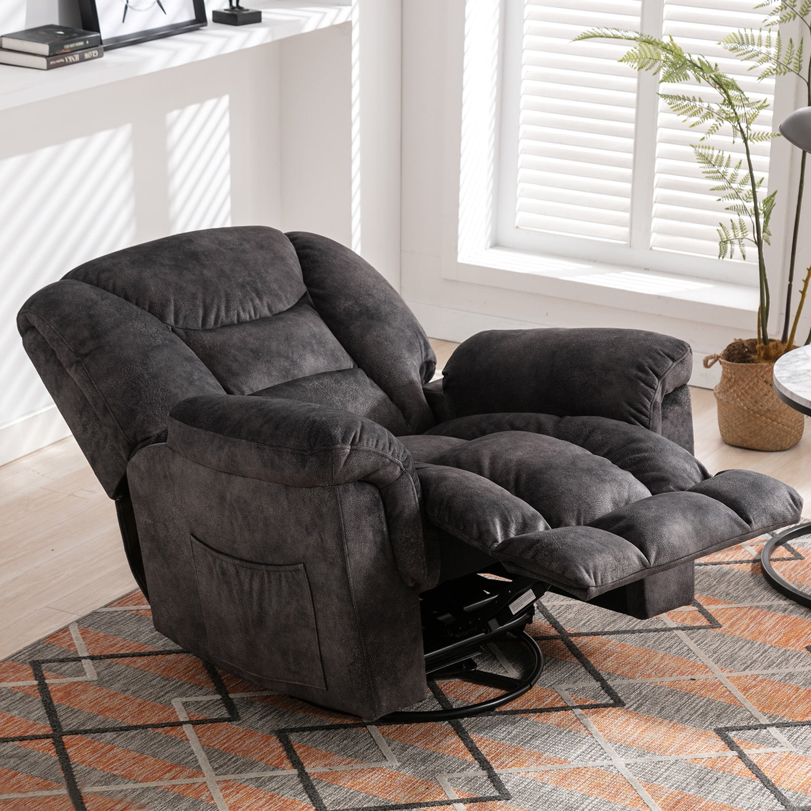 Bonzy Home Swivel Recliner Chair Manual Rocker Reclining Sofa Chair Living Room Seating Furniture Gray