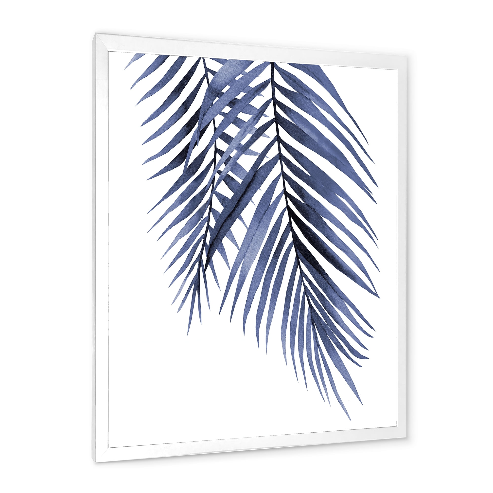 Designart 'Abstract Blue Palm Leaves Tropical Branches' Traditional Framed Art Print