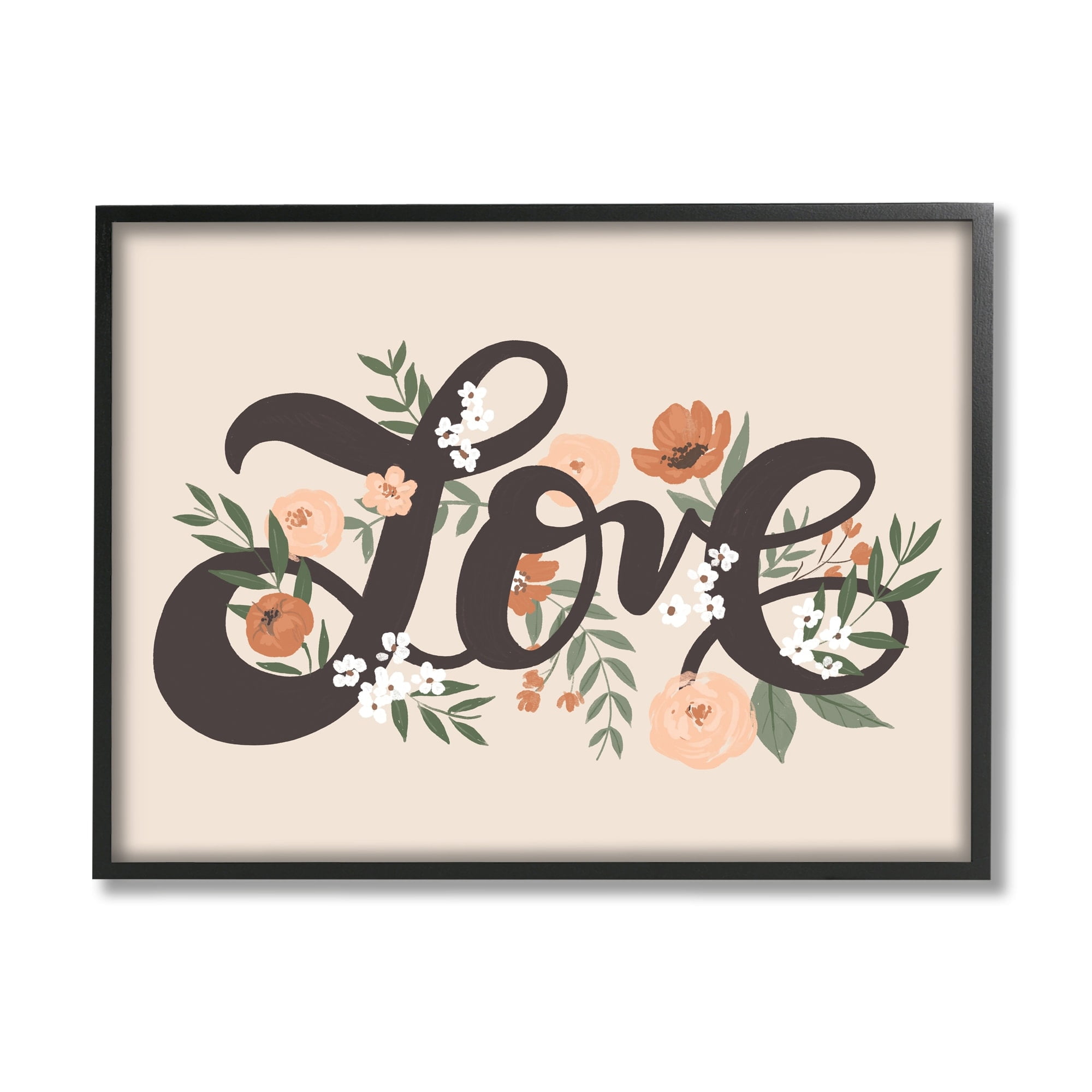 Stupell Industries Vintage Love Word Botanical Flowers Weaving Motif Framed Wall Art, 20 x 16, Design by Loni Harris