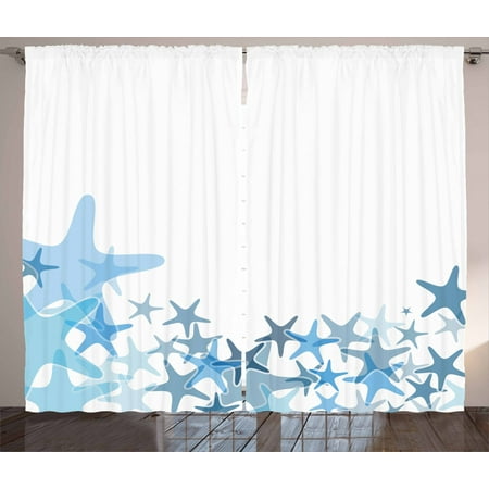Starfish Decor Curtains 2 Panels Set Hand Drawn Seastar