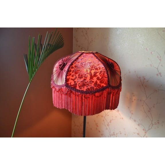 BespokeByNikita Decorative Victorian Dome Red Velvet & Chiffon Glass Lamp Shades