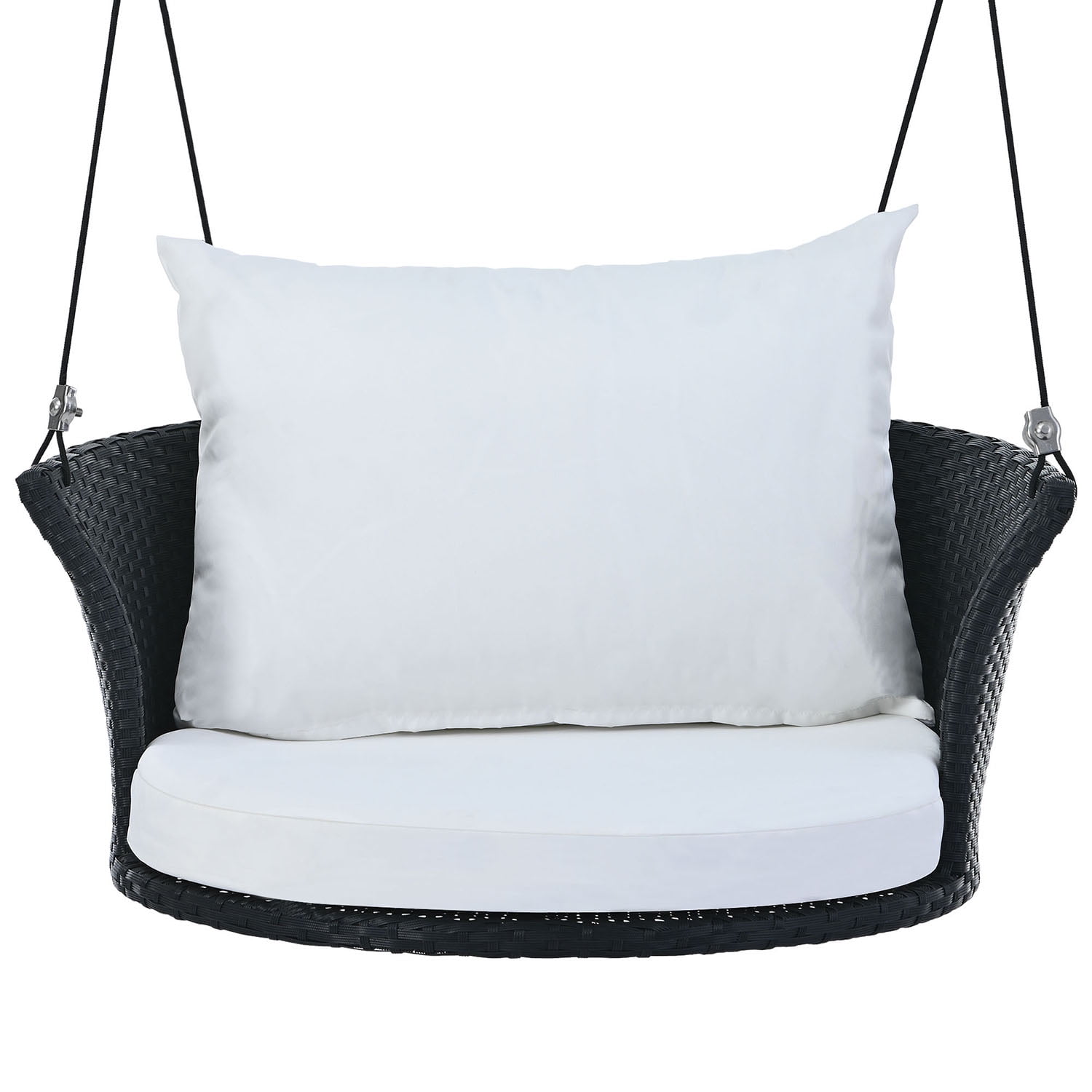 Kadyn 33.8" Single Person Hanging Seat, Rattan Woven Swing Chair With Ropes, Gray Wicker and Cushion, Wicker Porch Swing for Outdoor, Black White Kadyn 33.8" Single Person Hanging Seat, Rattan Woven Swing Chair With Ropes, Gray Wicker and Cushion, Wicker Porch Swing for Outdoor, Black White