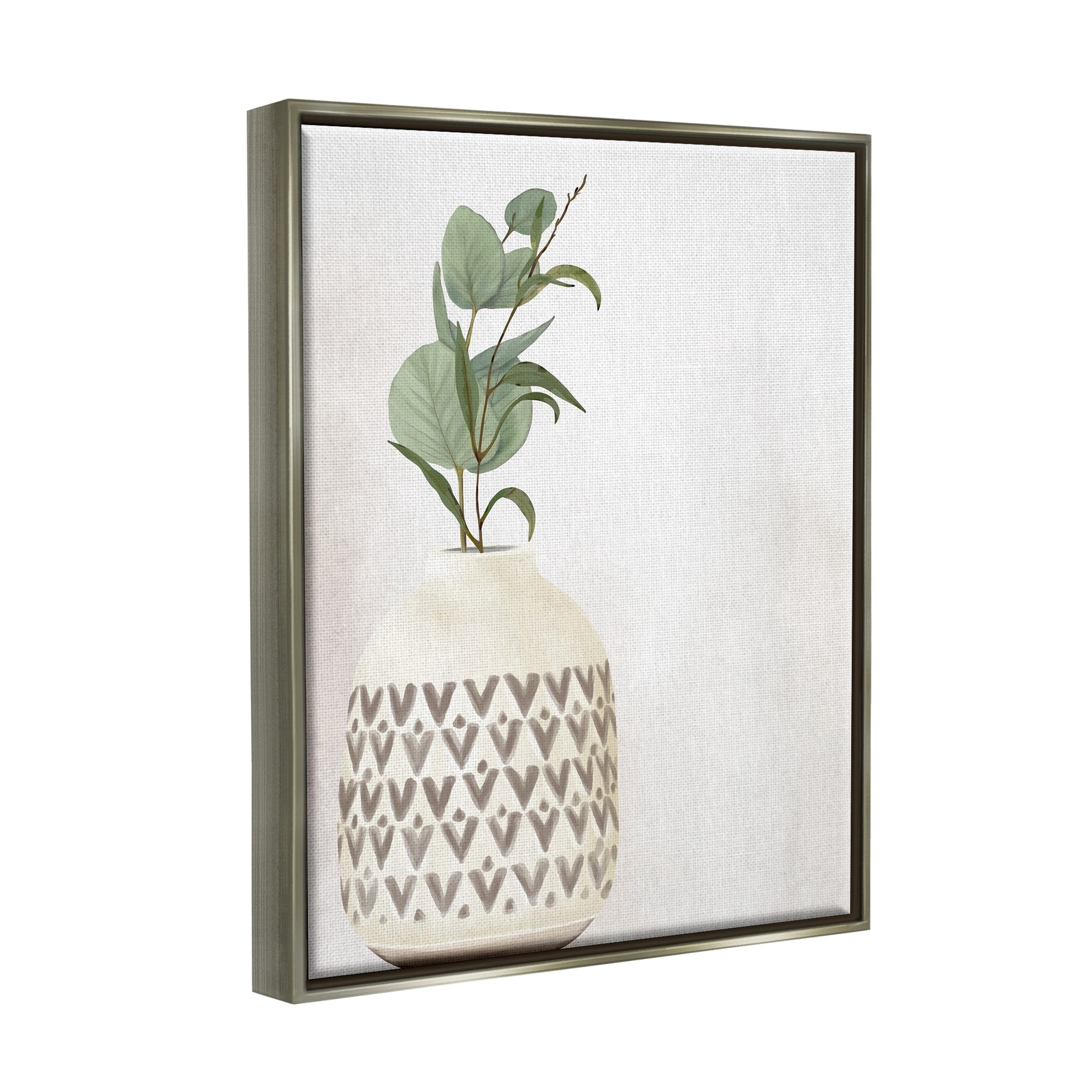 Stupell Industries Single Eucalyptus Herb Sprig Patterned Plant Vase Painting Luster Gray Floating Framed Canvas Print Wall Art, Design by Kim Allen
