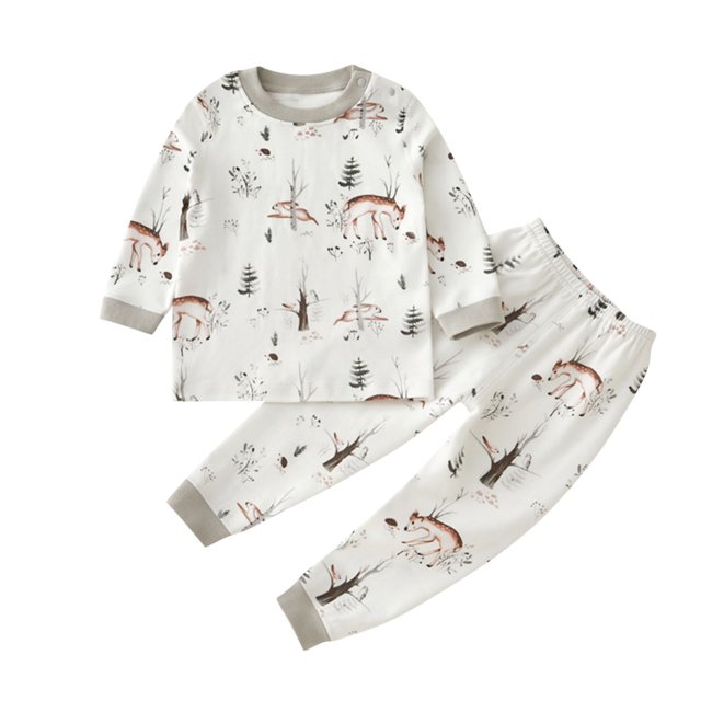 HVOBTTY Ensemble Décontracté 2 Pcs à Manches Longues pour Filles et Garçons, Mode, Col Rond, Imprimé Bouton, Gris, 9 Mois