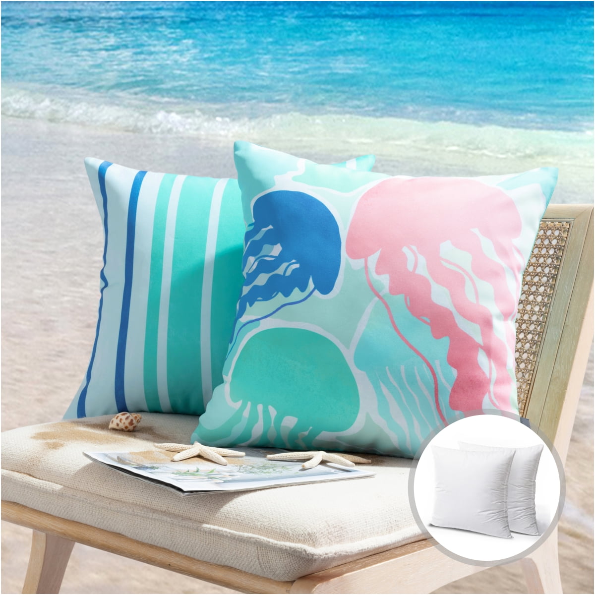 Outdoor Jellyfish Waterproof Pillows, Modern Square Pillows for Patio