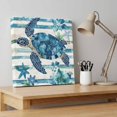thumbnail image 4 of Ships Next Day Canvas Wall Art 8"x8",Teal Blue Turtle Coastal Wood Framed Canvas Print Painting,Vintage Stripe Botanical Beach Ready to Hang Small Picture Wall Decor for Home Bathroom Nursery Kitchen, 4 of 9