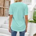 thumbnail image 4 of Green Womens Summer Tops Womens V Neck Tops Puff Short Sleeve T Shirt Pleated Floral Printed Tunic Blouse Shirts Shirts for Women, 4 of 6