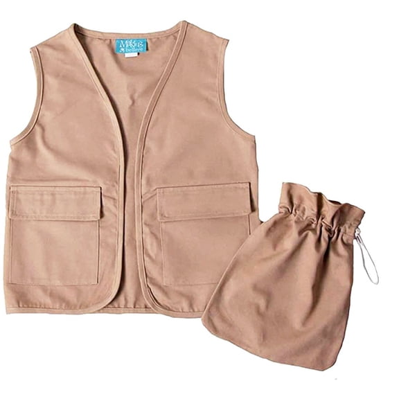 Making Believe Boys Costume Character Vest & Toy Bag Set Size 5-8 Years (Khaki Safari Vest & Toy Bag Set - Cotton)