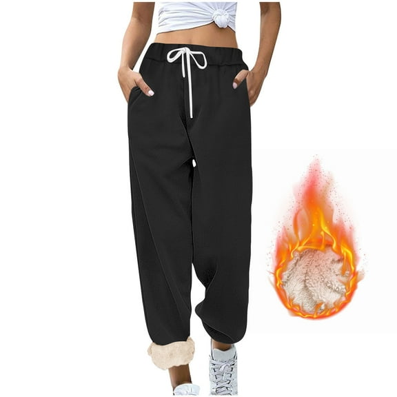 TMOYZQ Womens Fleece Lined Sweatpants High Waist Drawstring Warm Athletic Pants Casual Winter Thick Thermal Jogger Pants with Pockets on Clearance
