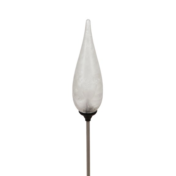Fire Flame Solar Glass Torch, White Feather Finish