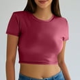 thumbnail image 2 of JIUKE Going out Tops for Women Short Sleeve Shirts Crewneck Crop Tops Stretchy Slim Fitted Basic Tees Size XS, 2 of 7