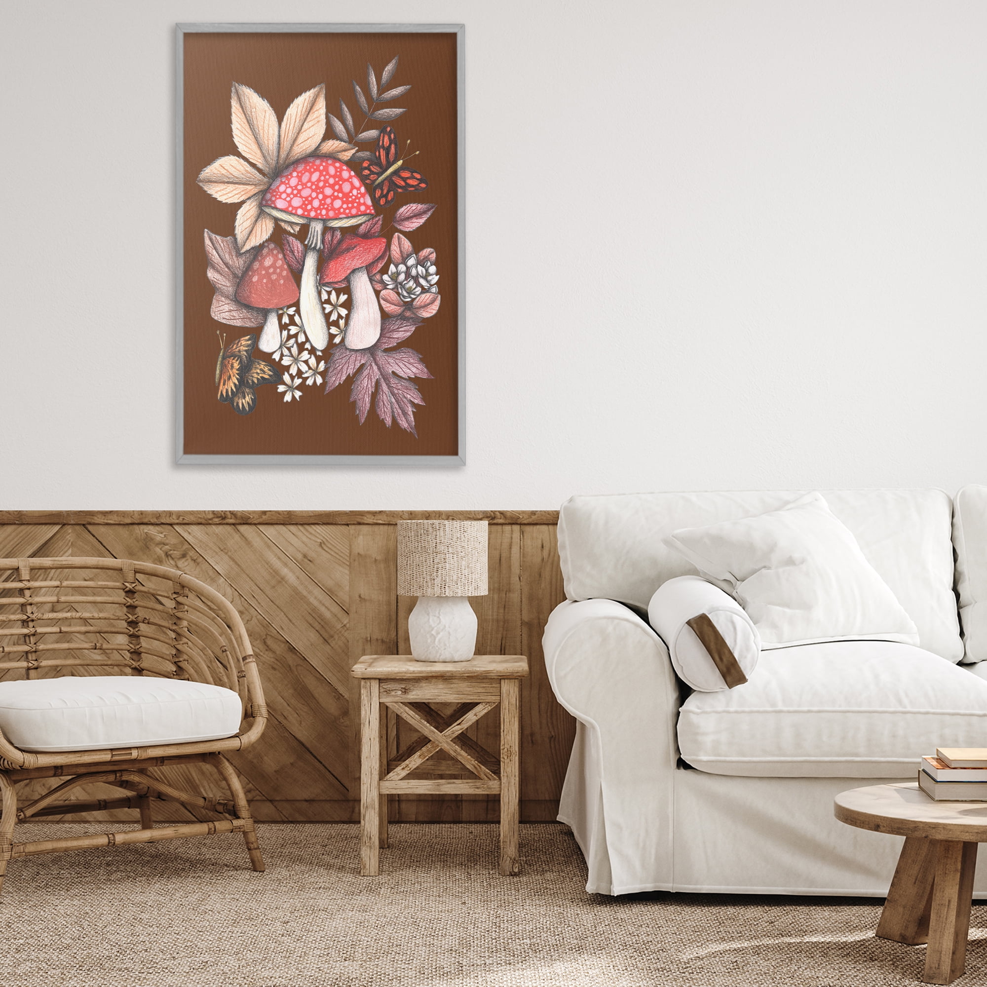 Autumnal Mushrooms Magic Gray Framed Giclee Art, design by Cecilia Battaini