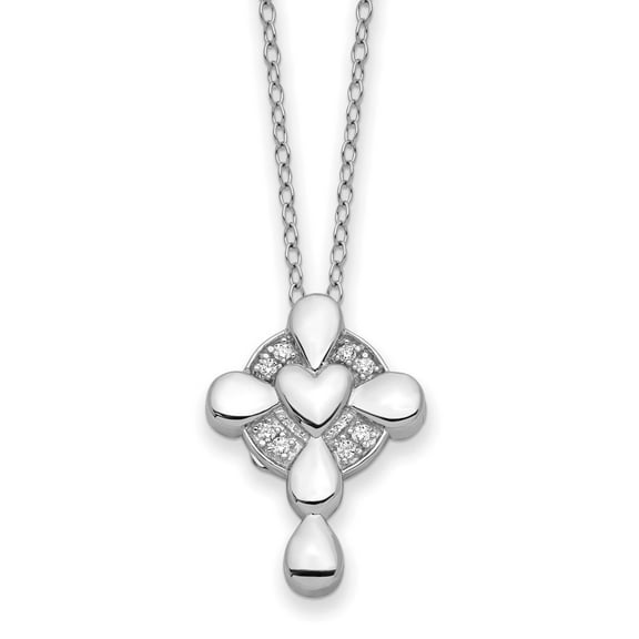 Auriga 925 Sterling Silver Rhodium-plated CZ Memory Cross Locket Necklace for Women 18"