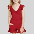 thumbnail image 2 of Wide Leg Summer Overalls New Swim Suits for Girls 2025 Ruffled Sleeve and Shorts Chest Padded Swim Romper One Piece Bathing Suit with Pocket Red 7 Years, 2 of 9