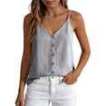 thumbnail image 2 of SwiftWear Women's V Neck Camisole Button Front Loose Fit Spaghetti Strap Summer Tank Top Cotton Casual Tops for Daily Beach Vacation, 2 of 7