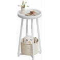 thumbnail image 5 of Small Round Side Table, 2-Tier Round Sofa End Table, Compact Nightstand with Fabric Storage Basket, for Small Space, Living Room, Bedroom, Dorm, White and Beige WW183BZ01, 5 of 8