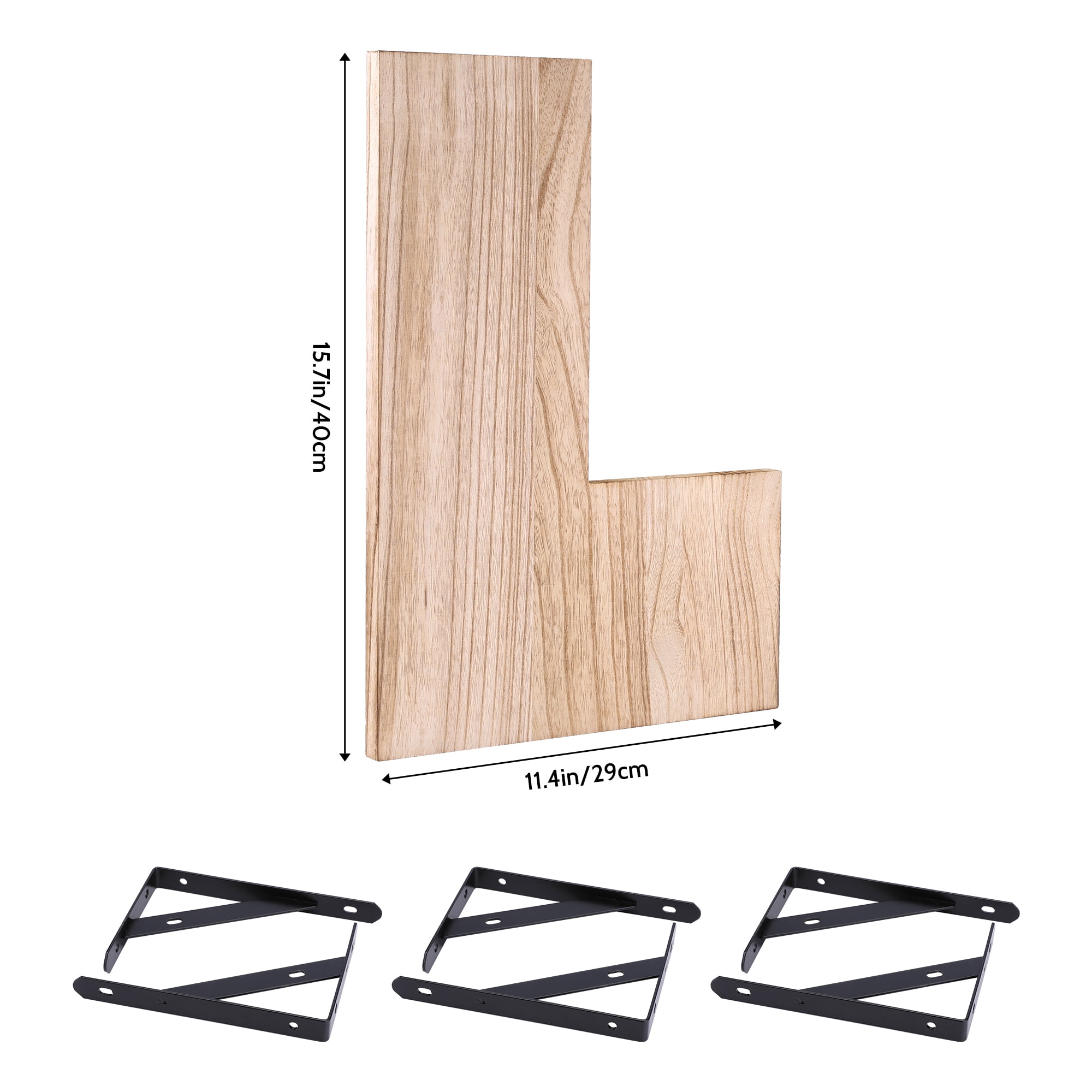 Unique Bargains Wood Floating Shelves Set of 3 Wall Mounted Shelves Light Brown 15.7"