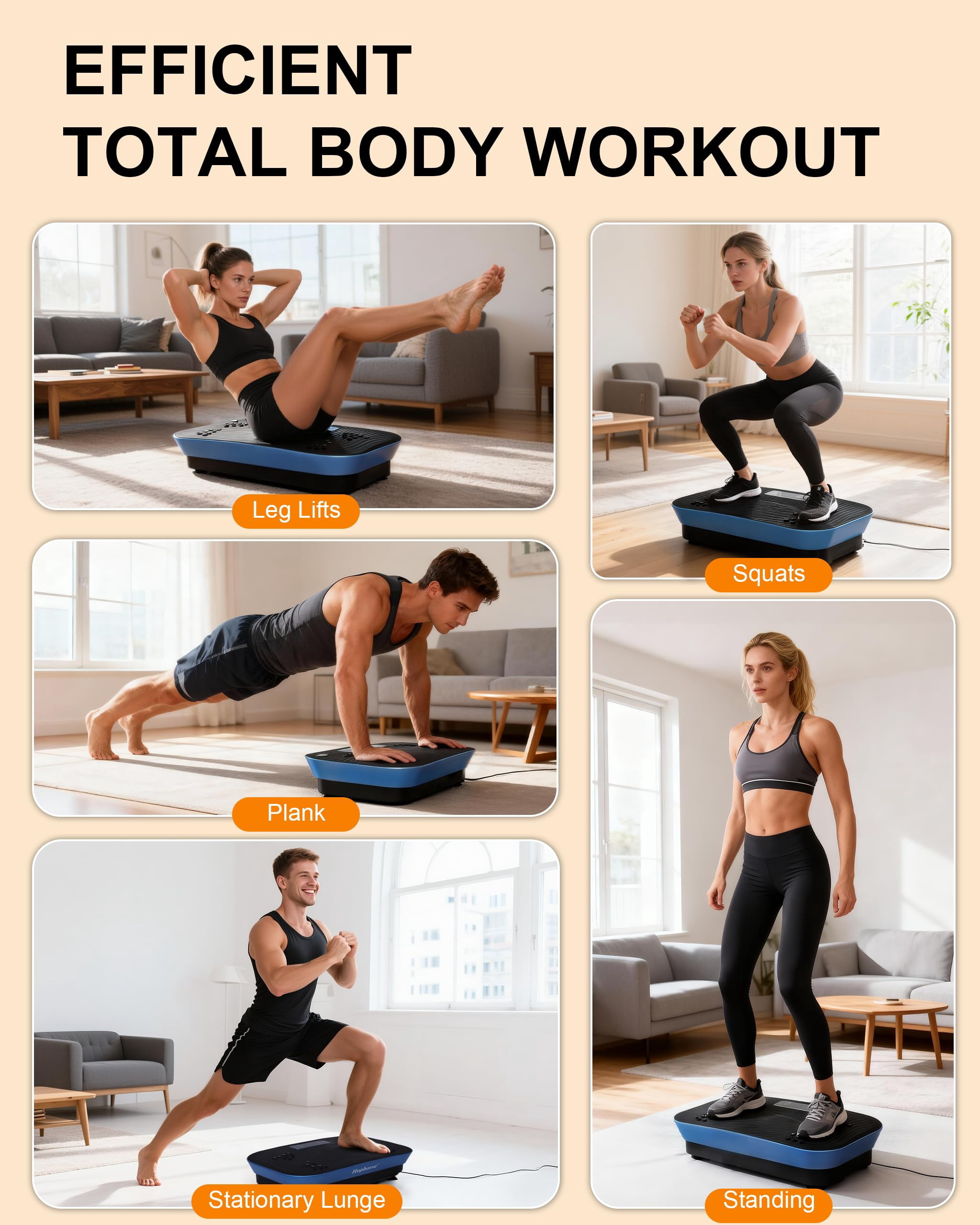 RIORUN 150W Vibrating Plate Exercise Machine，300 lbs Capacity Shake Board with Bluetooth, LED Display, Remote Control, Blue