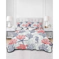 thumbnail image 2 of Quilts Twin-XL Size Bedding Set, Blue Red Coastal Lightweight Quilted Comforter, Sea Turtle Nautical Coral Summer Beach Soft Reversible Bedspread Coverlet with Pillow Covers for All Season, 68" x 98", 2 of 7