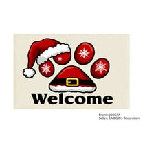 JOOCAR Christmas Santa Paw Print Welcome Linen Table Mats Set of 4 for Home Kitchen Table Decor 12x18 inch