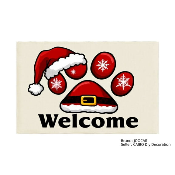 JOOCAR Christmas Santa Paw Print Welcome Linen Table Mats Set of 4 for Home Kitchen Table Decor 12x18 inch