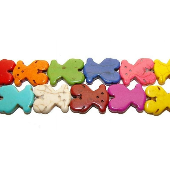 15x20mm 16" Strand Multi-Color Howlite Flat Bear Beads For Jewelry Making