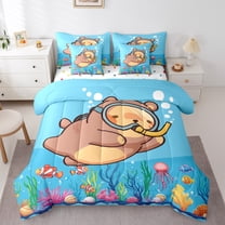 Manfei Capybara Lover 7-Piece Twin Bedding Set, Cartoon Animal, Watercolor Ocean, Cozy Reversible