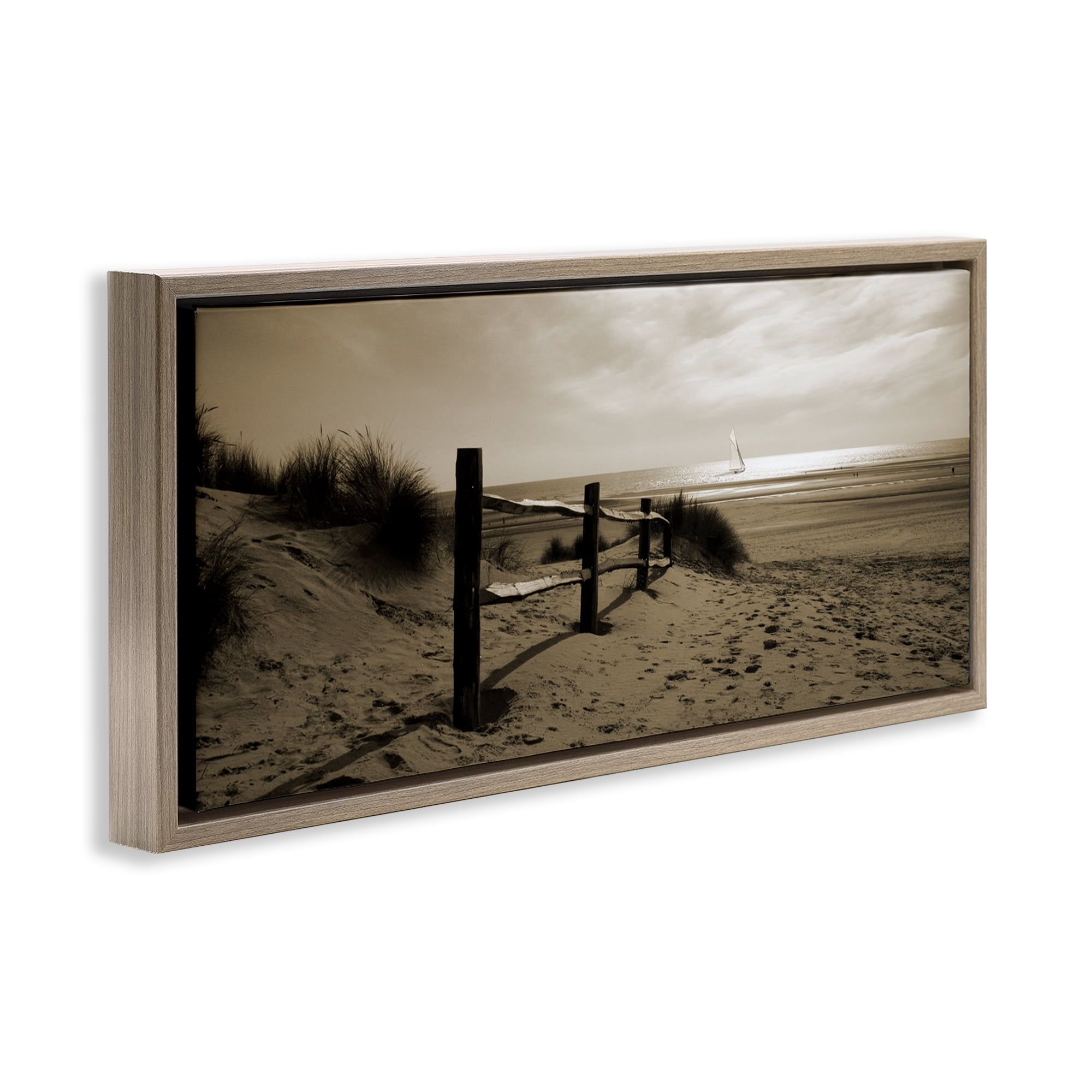 Stupell Industries Open Water Beach Landscape Photography Brown Floater Framed Canvas Art Print Wall Art, 31 x 14
