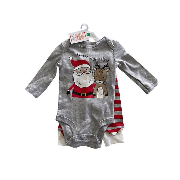 Just One You Santa Claus Baby 2 Piece Pants Set Gray Striped Christmas 3M