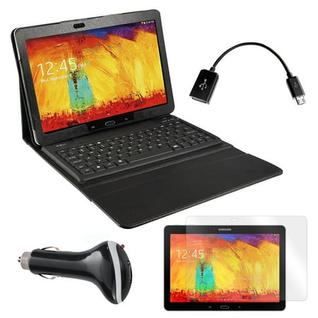 Bluetooth Keyboard Folio with Screen Protector, OTG Cable, and Car Charger for Samsung Galaxy Note 2014 10.1