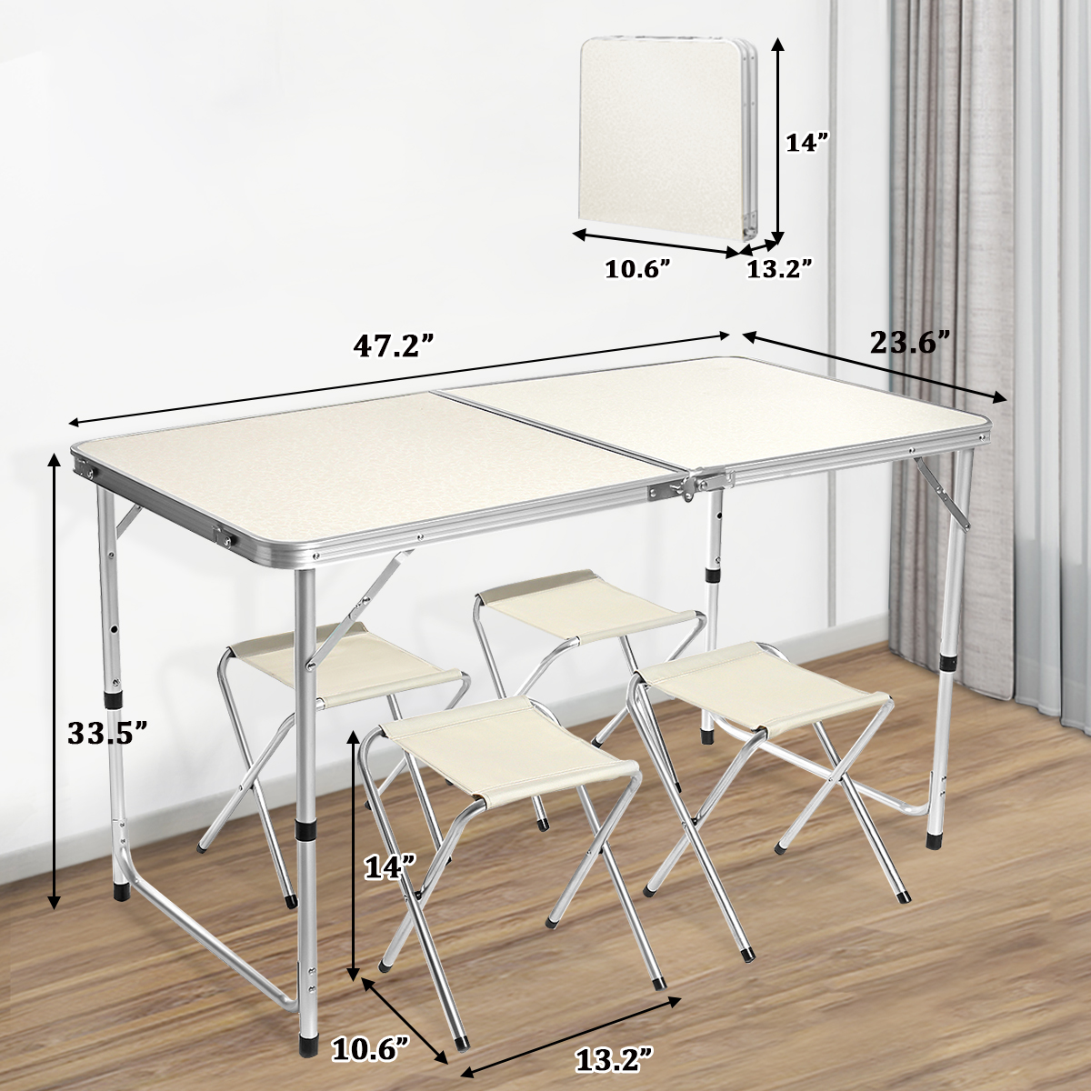 Folding Table 4ft Aluminum Camping Table Chair Set, Portable Picnic Card Table, Three Heights Adjustable Legs-47.24''x23.62'' - image 3 of 10