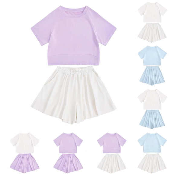 Girls Athletic Set Short Sleeve Quick Dry T-Shirt and Sport Shorts 2 Piece Sets Clothes for Girls 11-12 Years