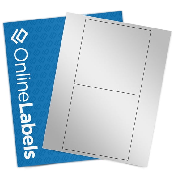 OnlineLabels 5.3125" x 5.25" Rect. Labels - Silver Foil Inkjet - 10 Sheets, 20 Labels