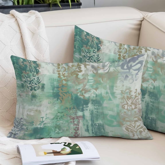 Teal Blue Boho Pillow Covers 12"x20", Vintage Ethnic Tribe Abstract Art Soft Brushed Microfiber Breathable Throw Pillow Covers, Pillowcase with Zipper for Couch Sofa Bedroom Living Room