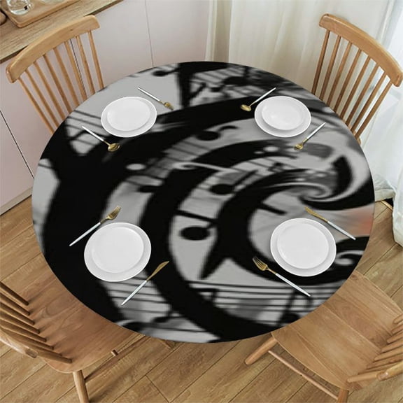 Table Cover Elastic Edged Black Pattern Tablecloths Heavy Duty Fitted