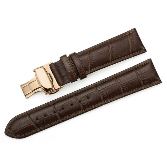 iStrap Leather Watch band -Alligator Grain Embossed Pattern Calfskin Replacement Strap-Stainless Steel Deployment Buckle with Push Buttons-Bracelet for Men Women-18mm 19mm 20mm 21mm 22mm 24mm