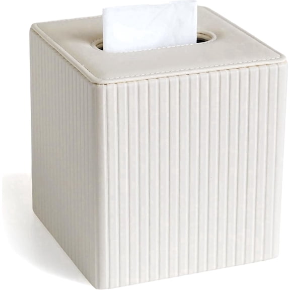 PU Leather Tissue Box Cover, Square Tissue Box Holder with Magnetic Closure, Modern Cube Tissue Covers Tissue Holders for Bathrooms, Ivory,1PC