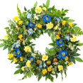 thumbnail image 1 of Corona WANNA-CUL de 61 cm con flores azules y amarillas para primavera y verano, 1 of 7