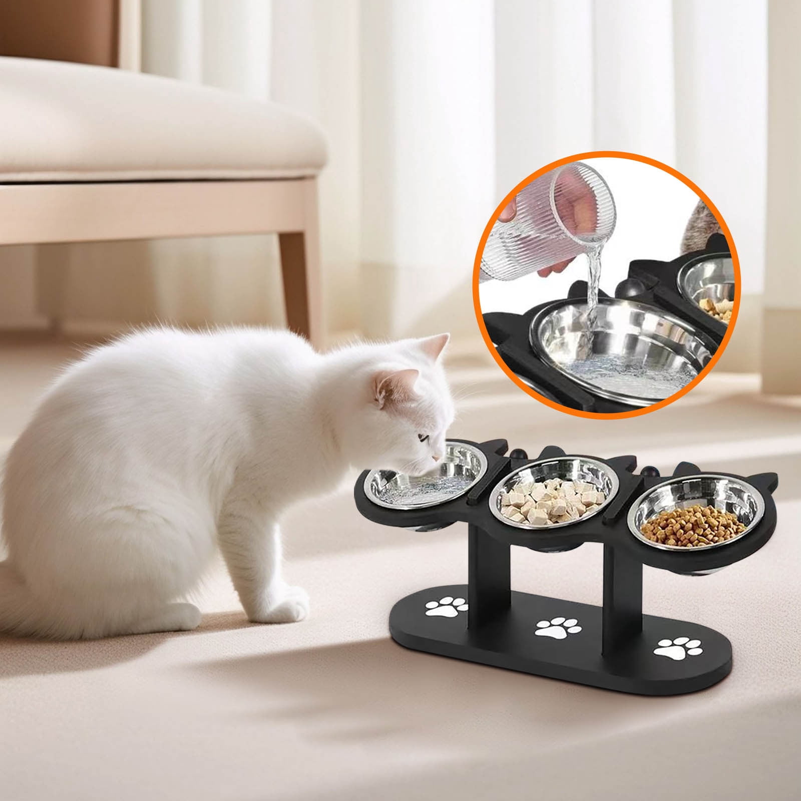 Nkmbld Dog Bowls Elevated, Height Adjustable Pet Raised Bowls with Black Shelf, 15 Degrees Tilted Cat Food Bowls, Anti-Vomiting and Whisker Friendly