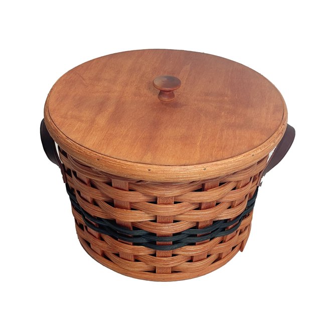 Amish Baskets and Beyond Oak Cookie Jar Basket Leather Handles